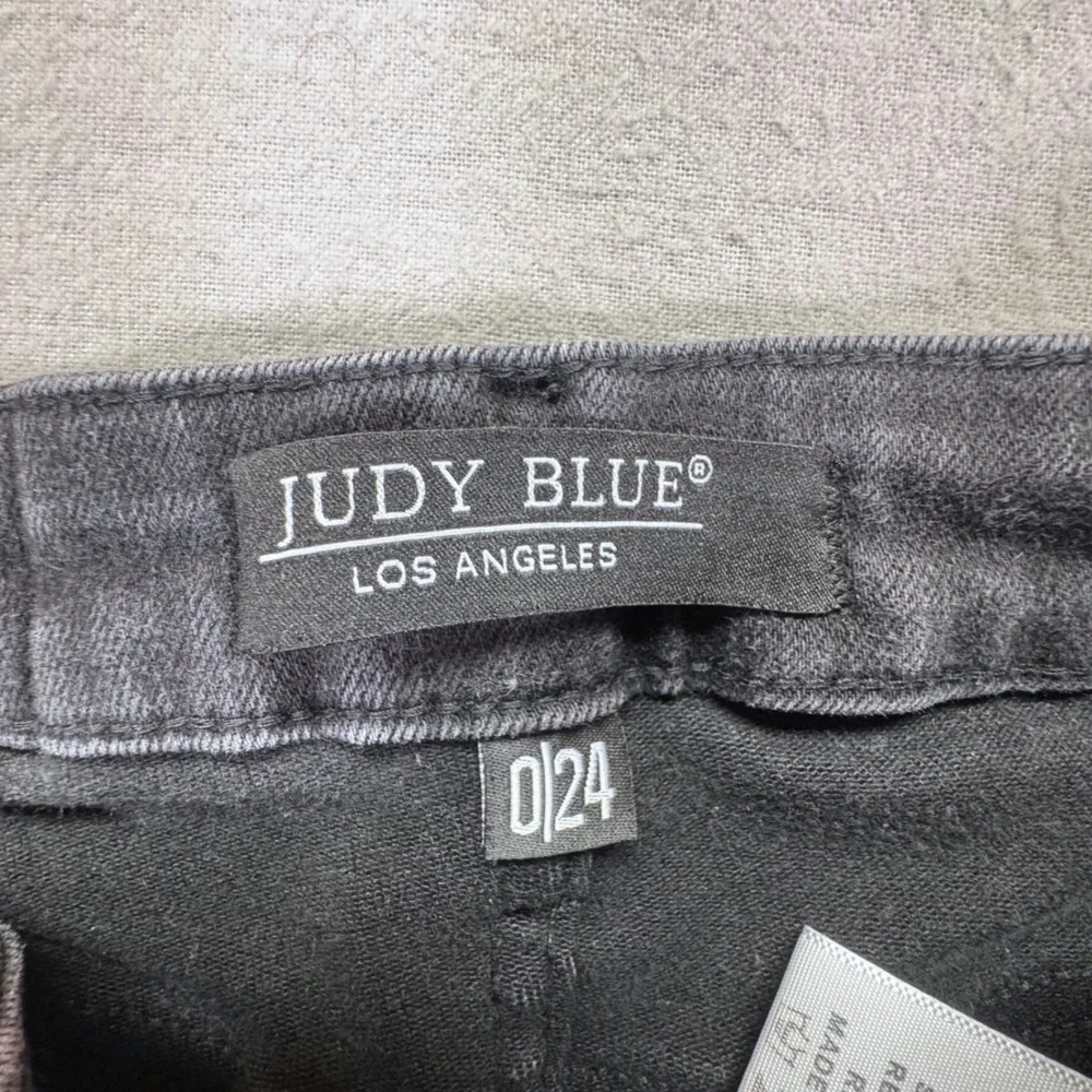 Judy Blue‎ High Rise Faded Black Flare Jeans Raw Hem Bell Bottoms 0/24